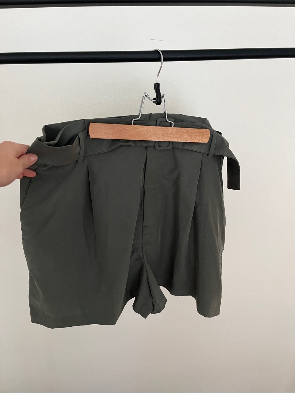 Olive Green High-Waist Pleated Women’s Shorts